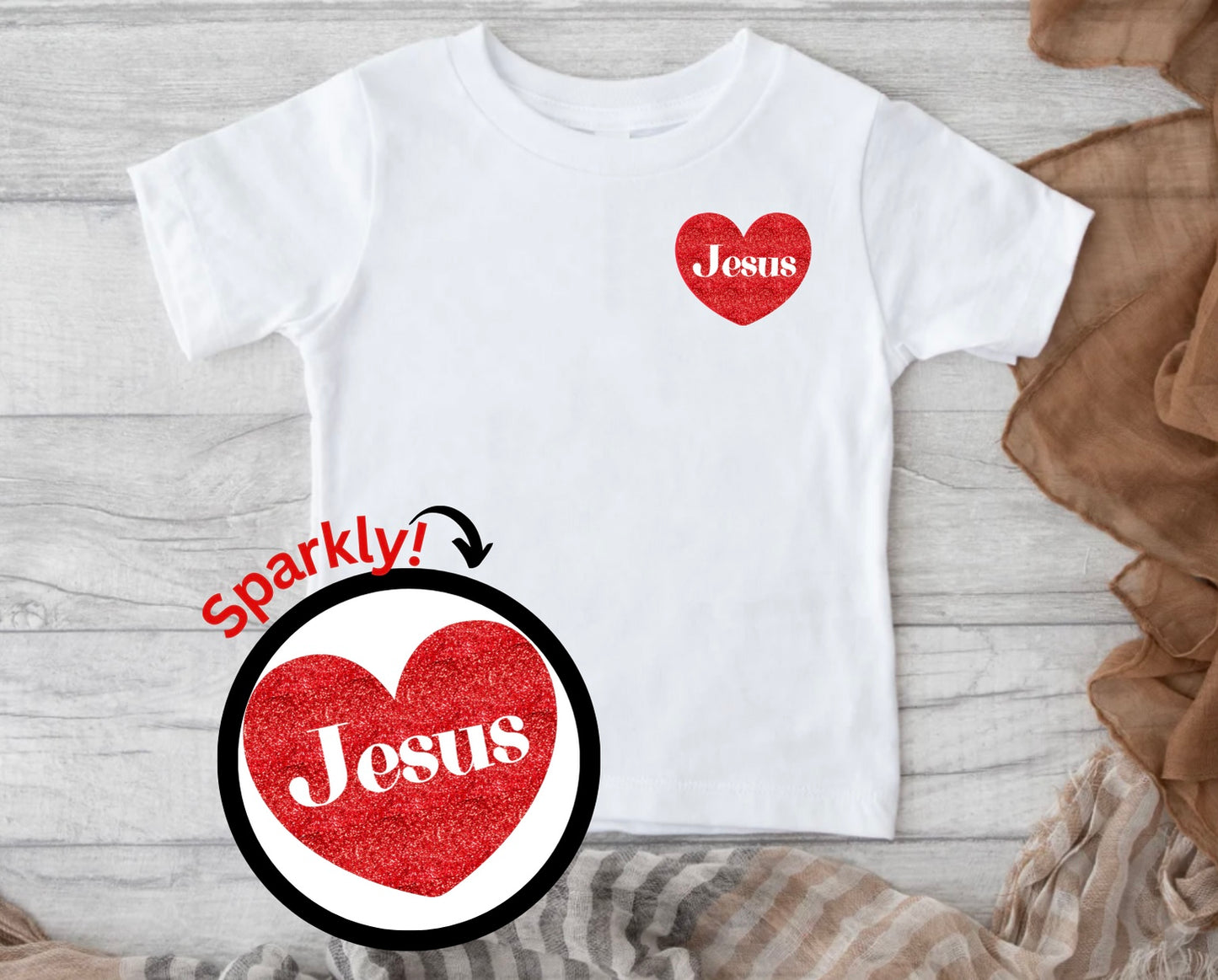 GLITTERED Jesus in My Heart Christian Toddler Tee