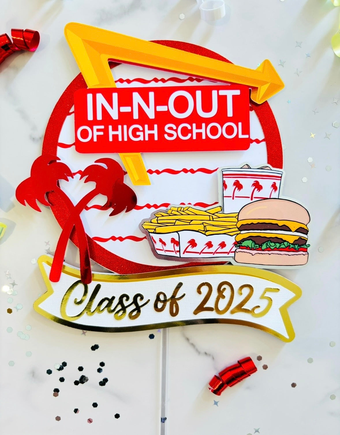 SoCal Graduation Cheeseburger Cake Topper- Class of 2026
