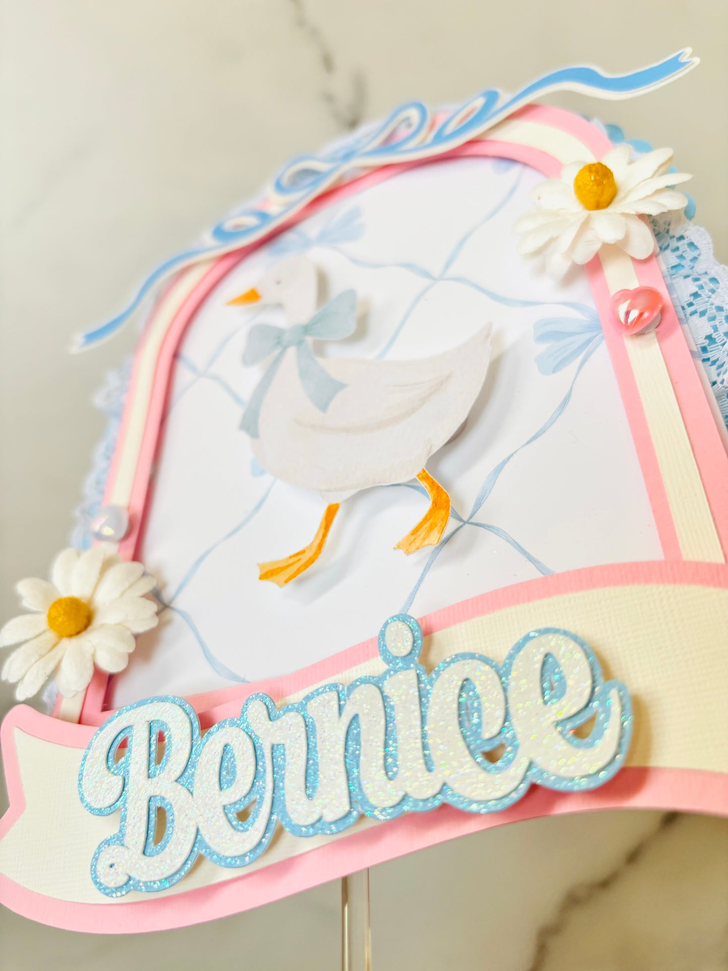 Vintage Blue Ribbon Goose Cake Topper