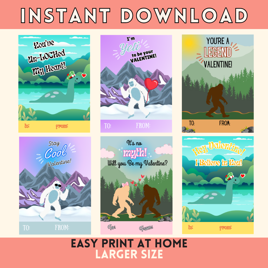 Cryptid Printable Valentine Cards