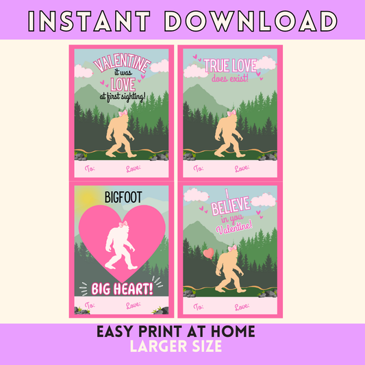 Girly Squatch Printable Valentine Cards