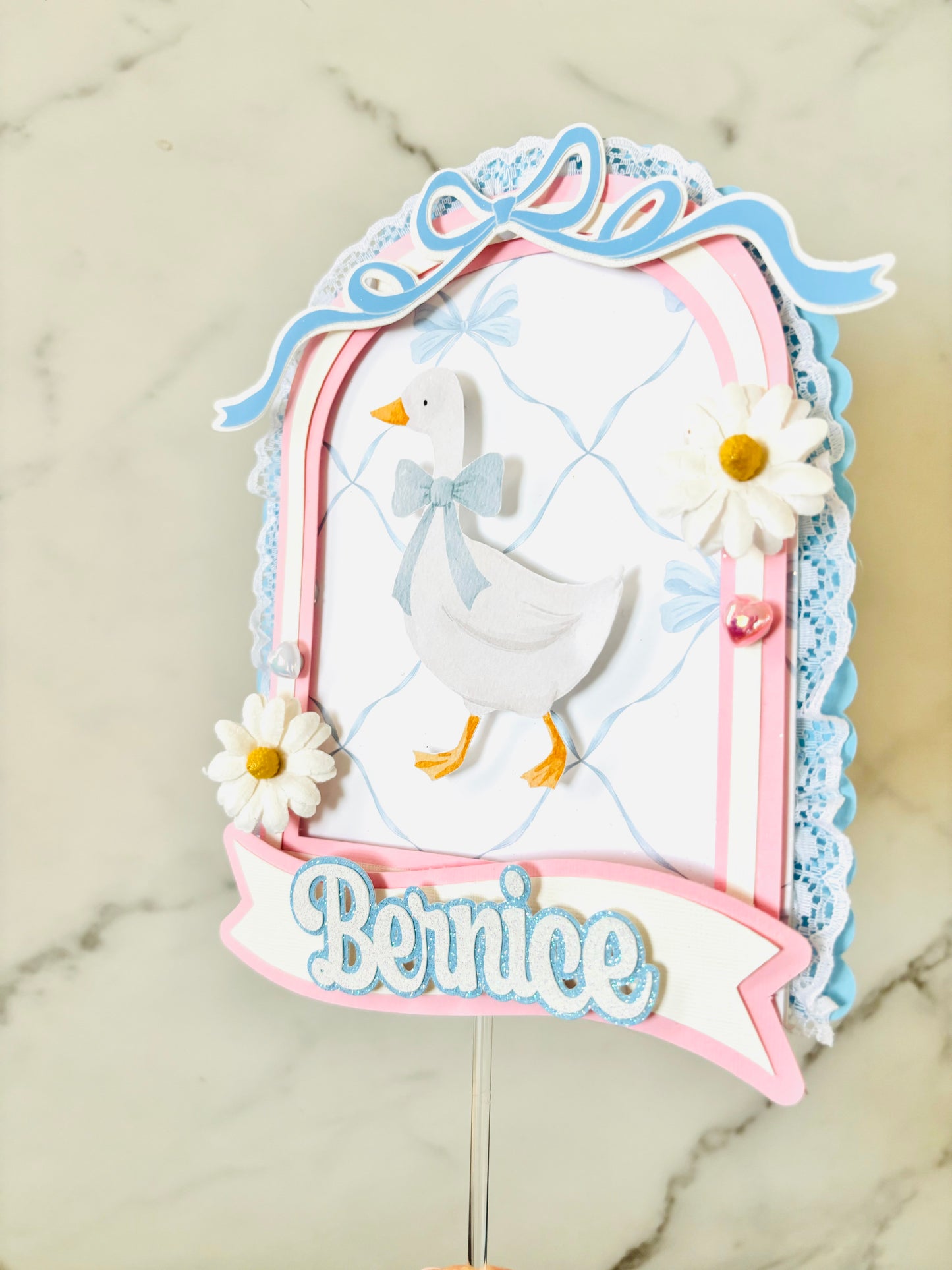 Vintage Blue Ribbon Goose Cake Topper