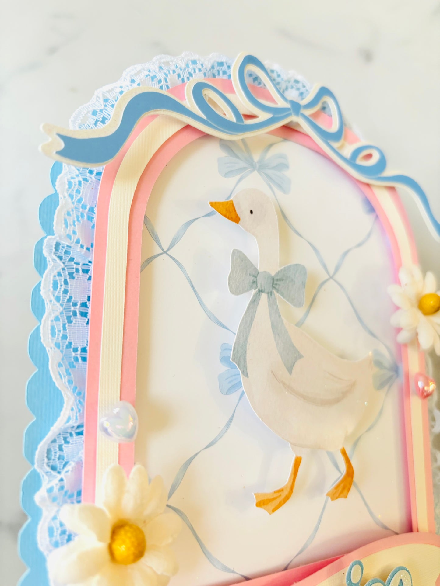 Vintage Blue Ribbon Goose Cake Topper