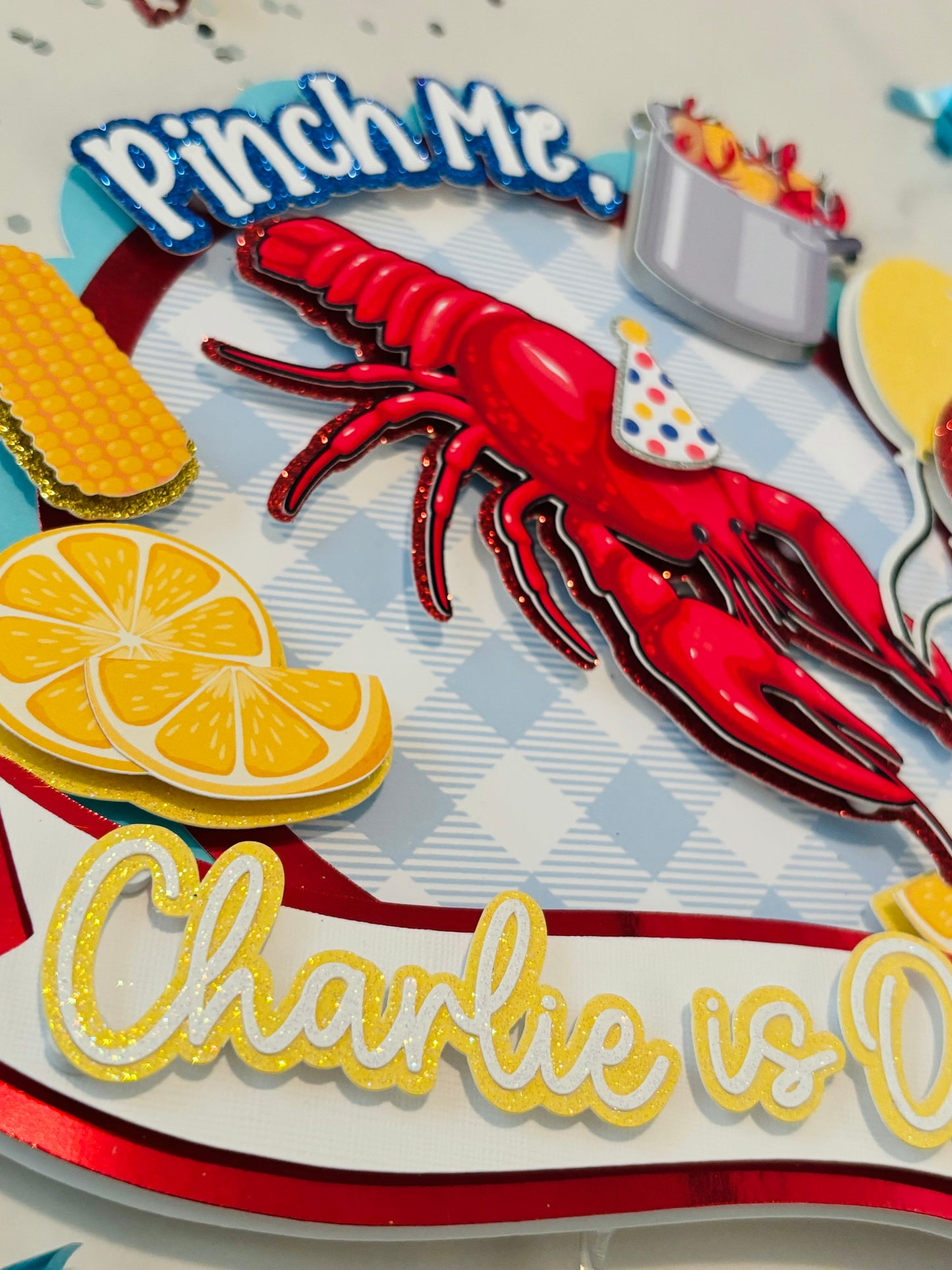 Pinch Me! Crawfish Boil 1st Birthday Cake Topper