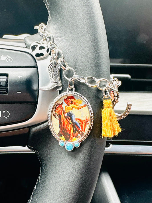 Retro Cowgirl Car Charm