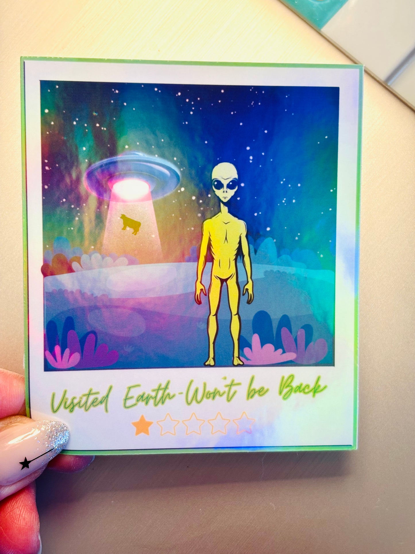 Alien Vacation Sticker * Holographic*
