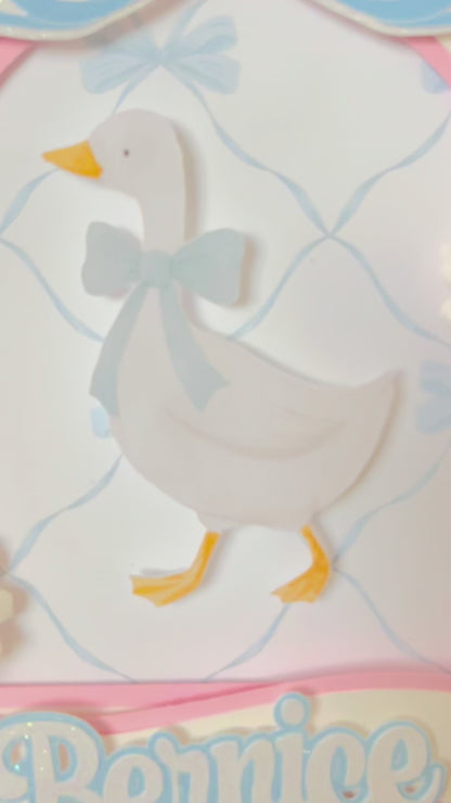 Vintage Blue Ribbon Goose Cake Topper