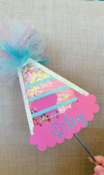 Personalized Party Hat Shaker Cake Topper